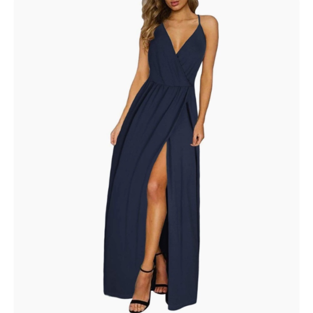 Inin Blue Sleeveless Slit Maxi Gown for Prom, wedding‎ or any occasion